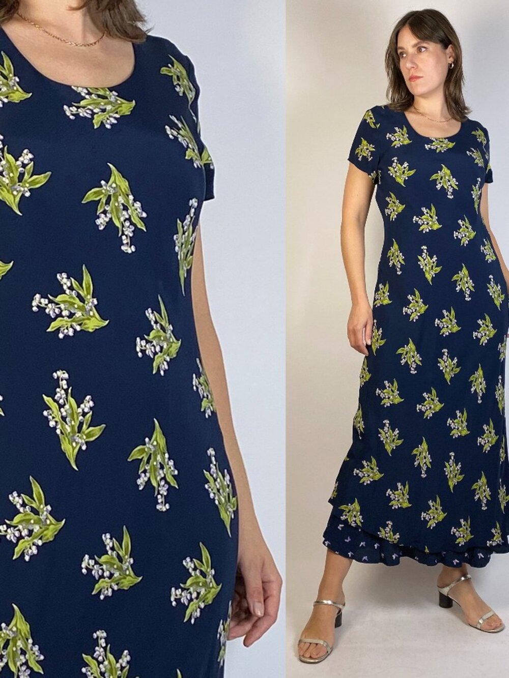 Vintage 1990s COTTAGE CORE Bell Flower Print Maxi Dress! Medium to Large